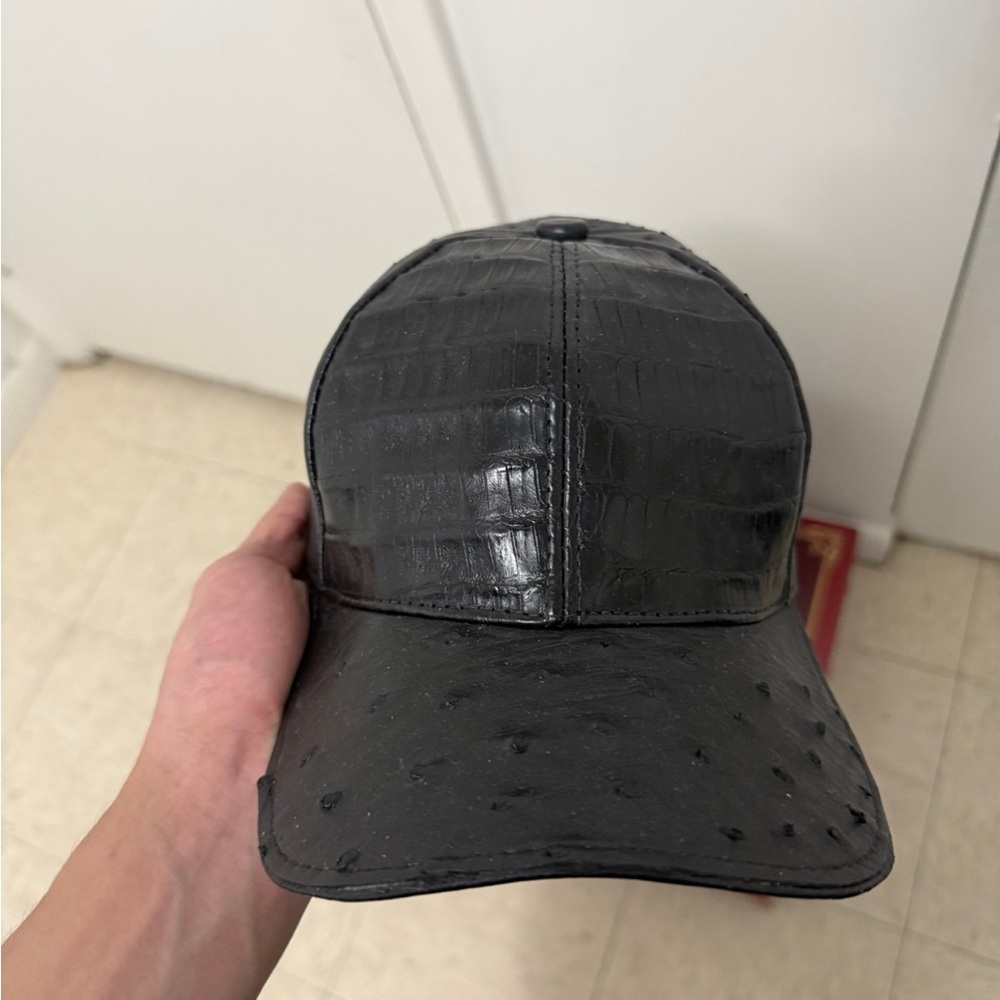 Black 100% Ostrich/Caiman Baseball Cap